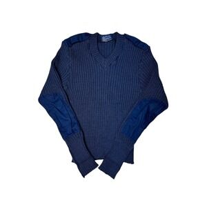 Citadel Mens Navy V Neck Wool Sweater Elbow‎ Patches Made in England Size 38